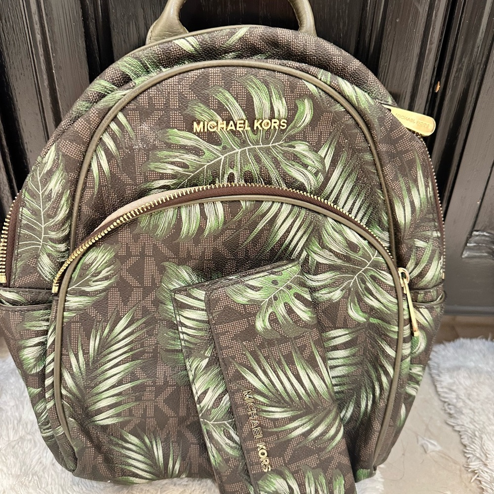 Michael Kors Tropical Green Leaf Backpack